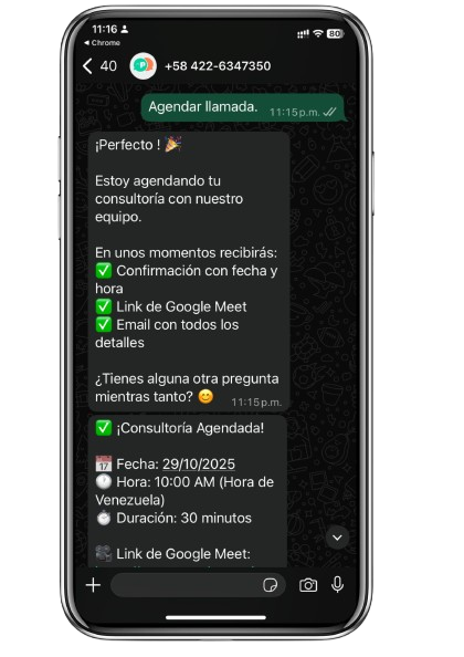 Pantalla móvil de Pana Bot
